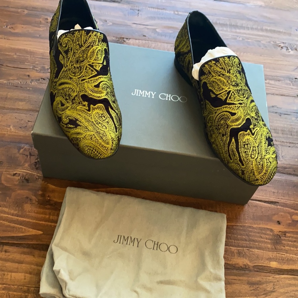 Jimmy Choo Paisley Print Yellow and Black Men’s Shoes